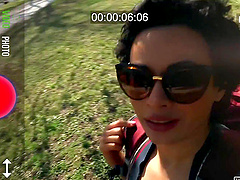 Brunette milf Stacy Bloom gets naughty in the woods with her lover