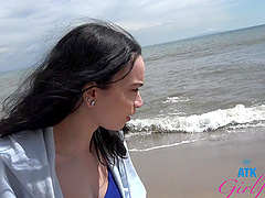 Pov beach date with a stunning brunette in a miniskirt