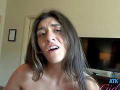 Pov view of Aubry Babcock giving a blowjob and getting creampied