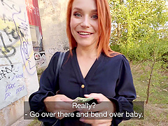 Long hair beauty takes doggystyle in the park