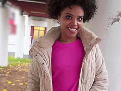 Petite ebony beauty gives a sloppy blowjob