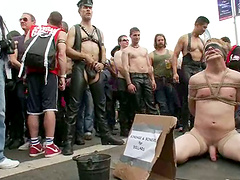 Naked tied up guy gets humiliated in a street in public