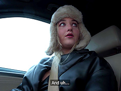 French babe with long hair gives a pov blowjob