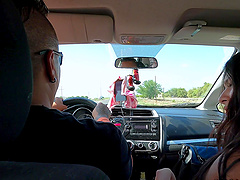 Hot latina chick gets banged hard by car couple in a steamy session