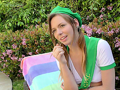 Clothed sex with a stunning babe in panties and pigtail