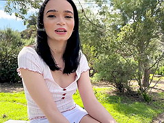 Brunette hottie takes a facial from her loving couple's donor