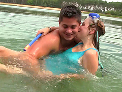 Beach couple enjoy passionate sex with Alexis Crystal