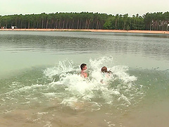 Beach couple enjoy passionate sex with Alexis Crystal