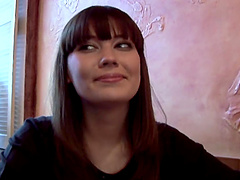 Brunette beauty gives her man a wild handjob and gets cum in mouth