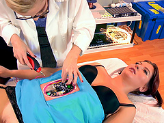 Beautiful brunette in sexy lingerie and glasses.