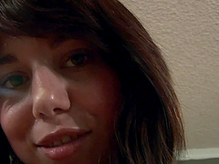 Solo girl plays with her smooth pussy and masturbates to orgasm