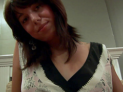 Solo girl plays with her smooth pussy and masturbates to orgasm