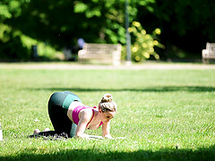 Four girls, including busty shalina, in a hot couple's doggy style scene.