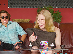 Long-haired blonde Emma Starletto shows off her riding skills