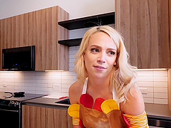 Petite redhead Madison Summers gives a sloppy blowjob