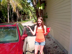 Cowgirl babe gets a mouthful of cum in this threesome