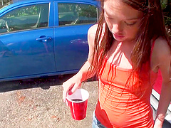 Cowgirl babe gets a mouthful of cum in this threesome