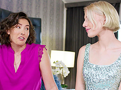 Curvy milf and pornstar indulge in steamy lesbian action