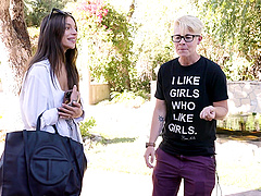 Seductive brunette gets her pussy licked by her tattooed girlfriend