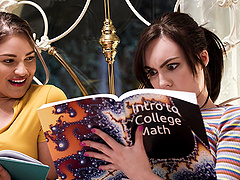 Sultry lesbians Freya Parker and Gizelle Blanco in passionate pussy licking session