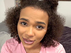 Interracial couple enjoys pov sex with natural tits and oral skills