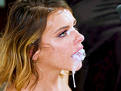 Petite Adriana Chechik takes a rough anal pounding and swallows