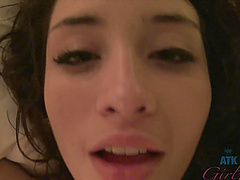 Natural tits bounce during steamy pov bed sex