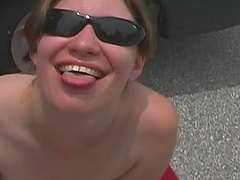 Glasses babe takes on a hot gangbang in outdoor reality