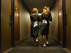 Maid with natural tits gives a sloppy blowjob