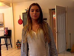 Brunette hottie Summer Brooks gives a sloppy blowjob before getting nailed