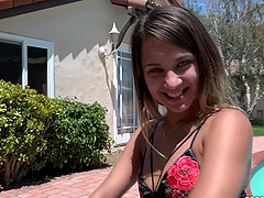 Steamy brunette gives her man a sloppy blowjob