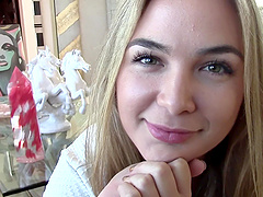 Blonde bombshell Blair Williams gives a sloppy blowjob and gets fucked hard