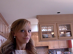 Long-haired beauty gives a sloppy blowjob and gets a messy facial