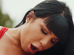 Brunette hottie takes a dick in her pussy and asshole