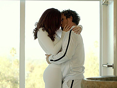 Redhead Freya Parker gets her natural tits licked by her mate