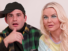 Natural tits babe gives a sloppy blowjob and gets fucked hard