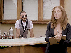 Petite brunette milf gets missionary and doggystyle from her horny neighbor