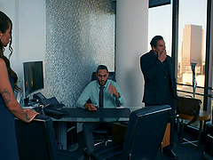 Lucky Fate and Vanessa Sky in hot cowgirl action on a big bed