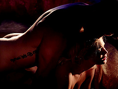 Brunette beauty Marco Bull seduces her busty friend by the pool