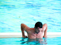 Brunette beauty Marco Bull seduces her busty friend by the pool