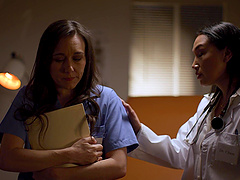 Beautiful long-haired latina in uniform gets her pussy licked by a hot tattooed lesbian.