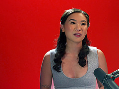 Beautiful asian woman with long hair having a solo pleasure with toys.