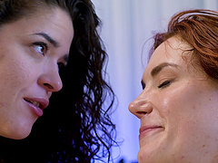 A shaved and tattooed pornstar gets her pussy licked by a skilled tongue.