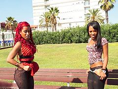 Beautiful black beauty gets interracial gang bang