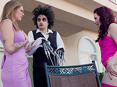 Long hair beauty Annie King has a fingering session in a porn parody.