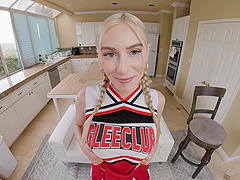 Beautiful blonde with pigtails gives a great blowjob and then has sex in different positions.