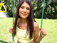 Shaved latina gets a facial after giving a blowjob