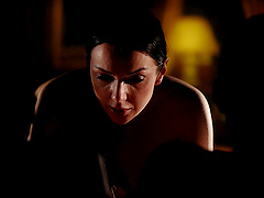 Beautiful women with long hair seduce and pleasure a man.