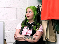 Beautiful Aveena Axel in hot office scene with a sensual handjob