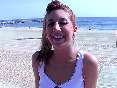 A latina beauty with natural tits gets a facial after a beach blowjob